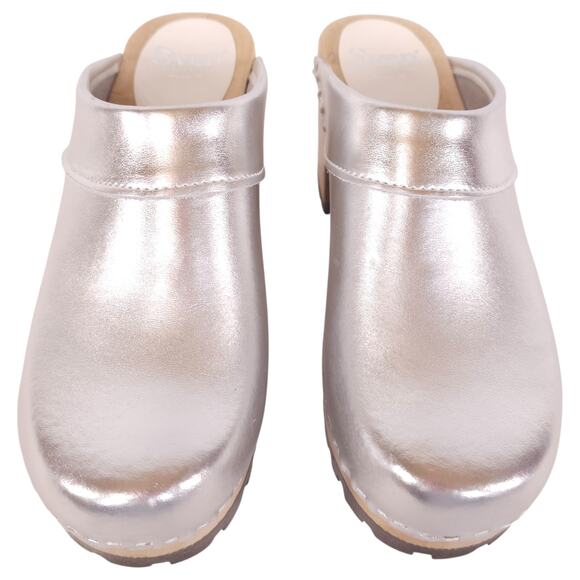 Sven Original Wide Collar Clogs High Heel Silver Metallic Leather Sz 40 EU - Picture 3 of 11